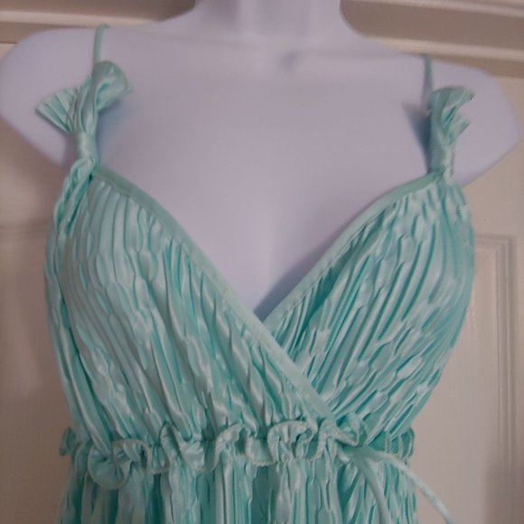 Mary McFadden Collection 1 Grecian Plisse Aqua Full Length Gown Medium - Picture 3 of 16